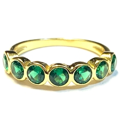 Anillo medio sin fin de plata dorada con cubics verdes circulares nro. 15