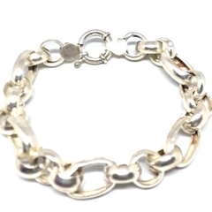 Pulsera rolo y ovalos de plata con cierre marinero 12 mm de grosor y 21,5 cm