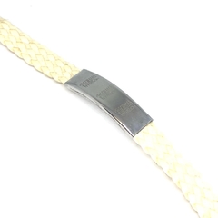 Pulsera tiento beige centro barra de acero con diseño rupestre 22 cm de largo