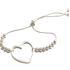 Pulsera regulable plata italiana con bolitas 4 mm y corazon central 2cm diametro - comprar online