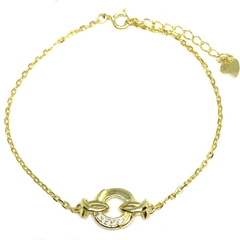 Pulsera forcet plata dorada con dije circulo calado microengarzado con relieve