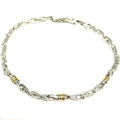 Pulsera espiga de plata y oro de 3 mm de grosor y 18 cm de largo