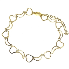 Pulsera de acero dorado lunas y corazones calados de 10 mm grosor y 18 cm largo