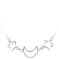 Collar con cadena de plata articulada con estrellas y luna caladas centrales - comprar online