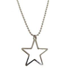 Collar de acero cadena de bolitas y dije de estrella calada de 60 cm de largo