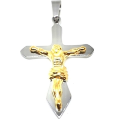 Dije cruz de acero con cristo dorado en relieve 3,5 cm ancho x 5,5 cm alto