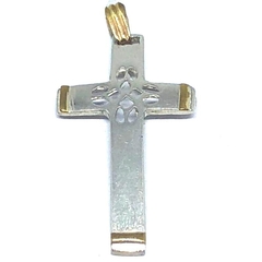 Dije Cruz de plata y oro bombe con detalles calados de 4,2 cm de alto x 2 ancho
