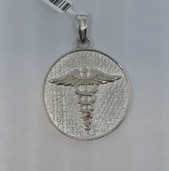 Dije en medalla de plata maciza con simbolo de medicina