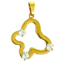 Dije calado de acero dorado con tres cubic transparentes de 2,5 cm x 3,5 cm