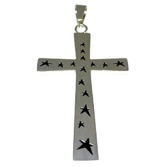 Dije cruz de acero con estrellas esmaltadas en negro de 7 cm x 3,3 cm