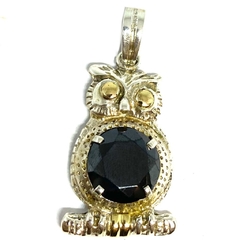 Dije lechuza de plata y oro con cubic color negro central engarzado