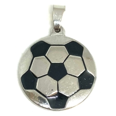 Dije acero pelota de futbol con detalles esmaltados color negro 2,8 cm diametro