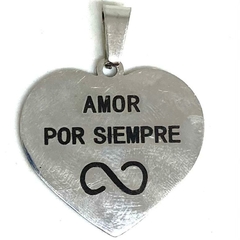 Dije de acero corazon con grabado Amor por siempre 3 cm alto x 2,5 cm ancho