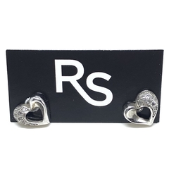 Aros corazon de plata rodinada calado micropave de 0,9 cm largo x 0,9 cm ancho