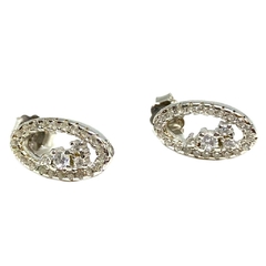Aros ovalo calado de plata italiana con cubics transparentes microengarzados