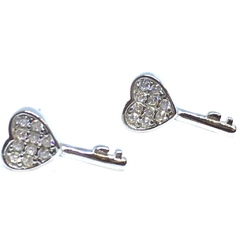 Aros llaves de plata rodinada con microengarce de 1,9 cm de alto