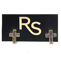 Aros cruz de plata con avalon engarzado de 0,9 cm largo x 0,7 cm ancho