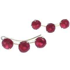Aros trepadores plata con circones color rubi de 3 cm de largo x 6 mm ancho