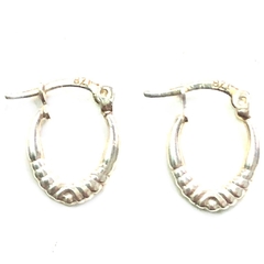 Argollitas de plata inflada ovaladas labradas de 1 cm de ancho x 1,5 cm de largo