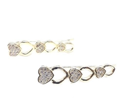 Aros trepadores de plata dorada con corazones lisos y microengarzados