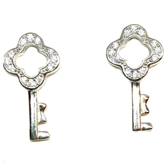 Aros Llaves con flor calada microengarzada plata italiana - comprar online