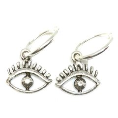 Argollitas media caña 1,2 cm de plata italiana con dije de ojo turco calado