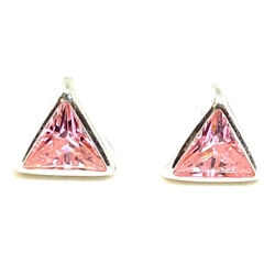Aro triangulo de 7 mm con circon rosa y virola con base de plata italiana