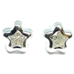 Aros estrellas plata italiana con circon transparente virola de 0,8cm x 0,8cm