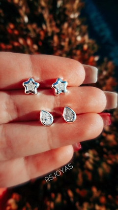 Aros estrellas plata italiana con circon transparente virola de 0,8cm x 0,8cm - comprar online