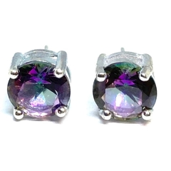 Aros susanitos de plata italiana con circon tornasolado engrifado de 8 mm