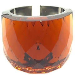 Anillo cabujon de cristal color naranja de acero nro. 15