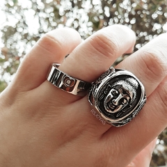 Anillo cinta de acero de 7 mm de ancho con corazon con cubic central nro. 13 - comprar online
