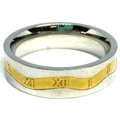 Anillo cinta acero con onda central dorada con numeros romanos labrados nro. 23 - comprar online