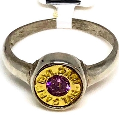 Anillo circulo de plata y oro con circon rosa central nro. 20