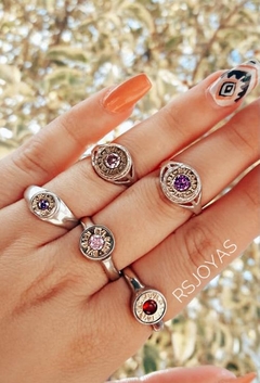 Anillo circulo de plata y oro con circon rosa central nro. 20 en internet