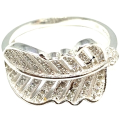 Anillo hoja horizontal microengarzada calada de plata italiana nro. 15