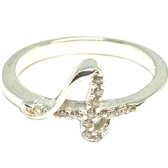 Anillo onda mitad lisa mitad microengarzada de plata italiana nro. 15
