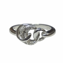 Anillo circulos calados entrelazados de plata rodinada con microengarce nro.23