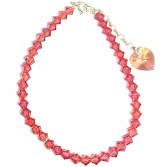 Pulsera de cristales de 4 mm con cierre de plata color coral