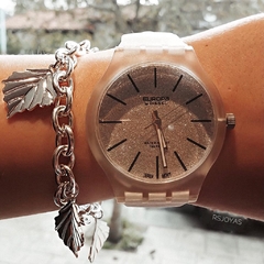 Pulsera eslabon ovalado acero blanco dijes con hojas 7 mm y 19,5 cm largo en internet