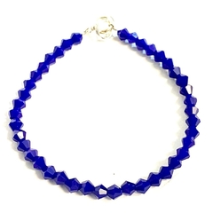 Pulsera cristal de 4 mm color azul con cierre mosqueton de plata 18 cm largo
