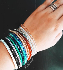 Pulsera cristal de 4 mm color negro con cierre mosqueton de plata 18,5 cm largo - comprar online