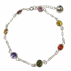 Pulsera de plata italiana cadena forcet con circones multicolores en virola