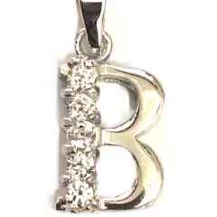 Dije letra B de plata italiana rodinada con circones microengarzados 1cm alto - comprar online