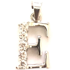 Dije letra E de plata italiana rodinada con circones microengarzados 1cm alto - comprar online