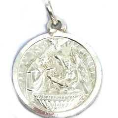 Medalla de plata italiana redonda sagrada familia en relieve 1,8 cm de diametro