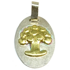 Dije ovalado arbol de la vida de plata y oro 2,1 cm alto x 1,2 cm ancho
