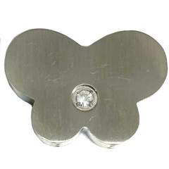 Dije mariposa de acero pasante con circon blanco central 3 cm x 3 cm