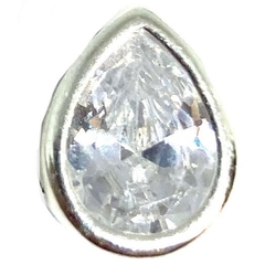 Dije gota circon transparente en virola pasante de plata italiana 1 cm x 0,7 cm