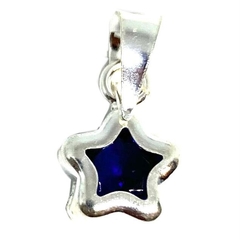 Dije estrella con circon color azul en virola de plata italiana 1,5 cm x 0,7 cm